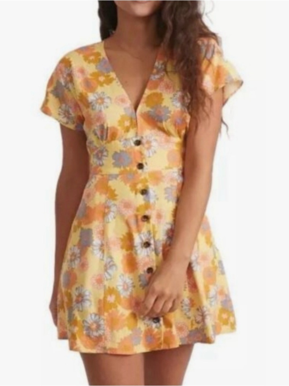Marine Layer Camila Yellow Floral Button-Front Mini Dress